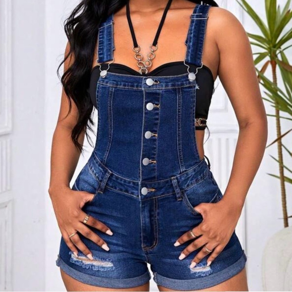 New Denim Short Overalls - Picture 3 of 6